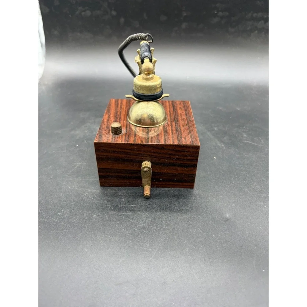 Vintage Miniature Telephone Music Box Antique Style Wood Brass Tone Decor